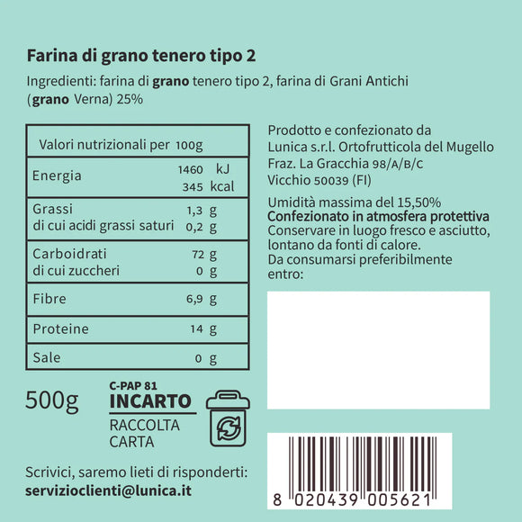Lunica® Farina di Grano Tipo 2 Grani Antichi (Grano Verna)