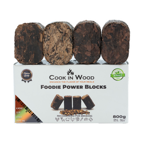 Cook In Wood® Foodie Power Blocks Compressed Wood Smoking - Almond, Peach, Citrus, Olive - Set of 4x 200g