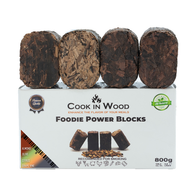 Cook In Wood® Foodie Power Blocks Compressed Wood Smoking - Almond, Peach, Citrus, Olive - Set of 4x 200g